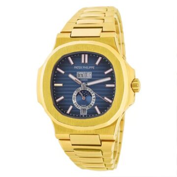 خرید و قیمت ساعت پتک فیلیپ اتوماتیک طلایی صفحه آبی Patek Philippe NAUTILUS 